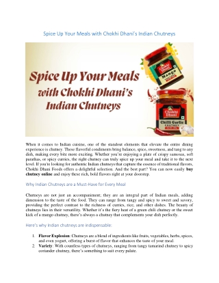 Spice Up Your Meals with Chokhi Dhani Indian Chutneys