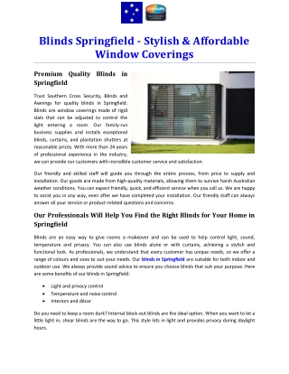 Blinds Springfield - Stylish & Affordable Window Coverings