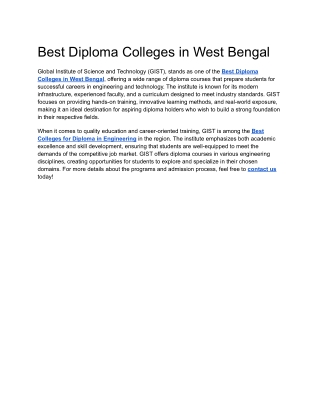 Best Diploma Colleges in West Bengal