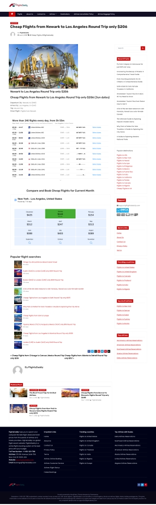 Cheap Flights from Newark to Los Angeles Round Trip only $206