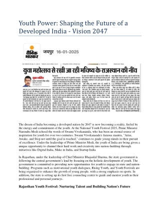Youth Power - Shaping the Future of a Developed India - Vision 2047