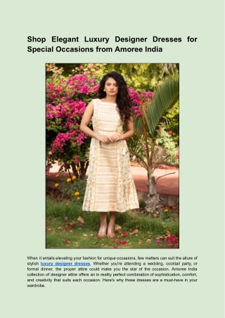 Shop Elegant Luxury Designer Dresses for Special Occasions from Amoree India