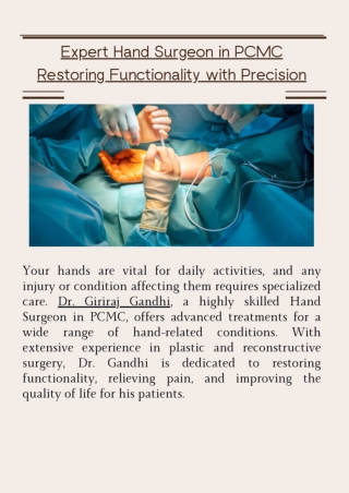 Expert Hand Surgeon in PCMC  Restoring Functionality with Precision.