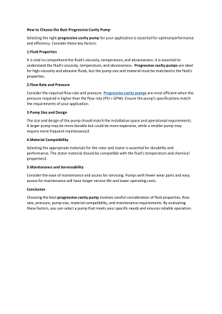 How to Choose the Best Progressive Cavity Pump