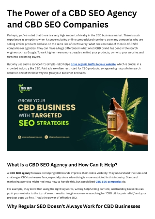 The Power of a CBD SEO Agency and CBD SEO Companies