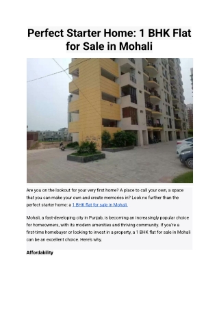 1 BHK Flats for sale in Zirakpur