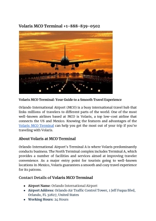 Volaris MCO Terminal  1-888-839-0502