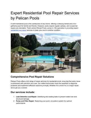 Expert Residential Pool Repair Services by Pelican Pools