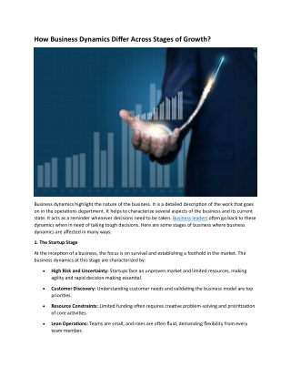How Business Dynamics Differ Across Stages of Growth