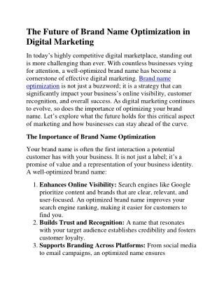 The Future of Brand Name Optimization in Digital Marketing