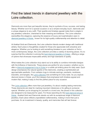 Find the latest trends in diamond jewellery with the Loire collection