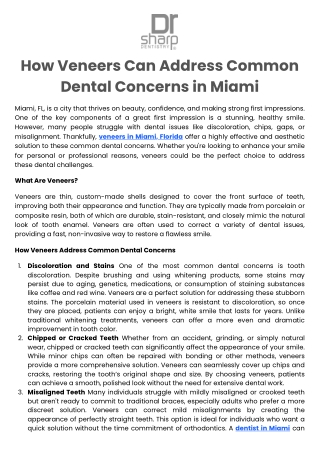 How Veneers Can Address Common Dental Concerns in Miami