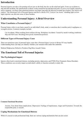 “The Emotional Toll of Personal Injuries and How a Bronx NYC Lawyer Can Assist”