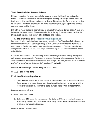 Top 5 Bespoke Tailor Services in Dubai