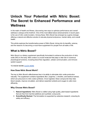 Unlock Your Potential with Nitric Boost_ The Secret to Enhanced Performance and Wellness