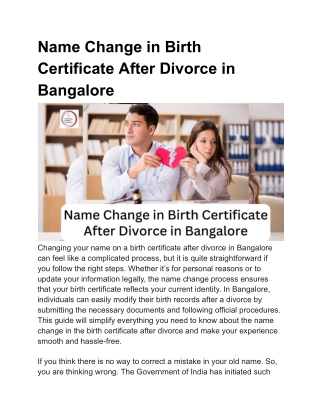 Name Change in Birth Certificate After Divorce in Bangalore