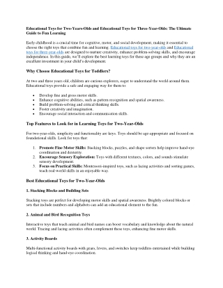 Best Fun Educational Toys for Three year olds | MYFLYI