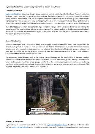 Jaydeep La Residency Thane Kolshet Road Project 2 & 3 BHK Flats