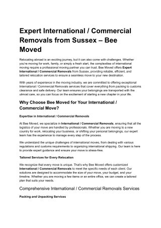 Expert International _ Commercial Removals from Sussex – Bee Moved