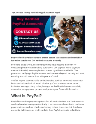 Top 20 Sites To Buy Verified Paypal Accounts Aged