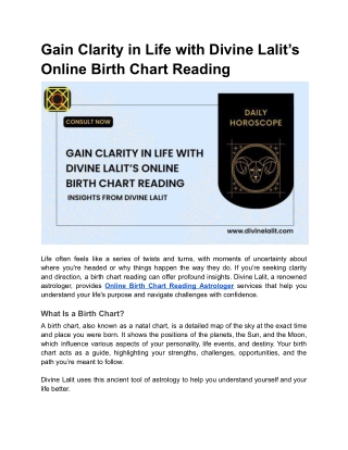 Gain Clarity in Life with Divine Lalit’s Online Birth Chart Reading