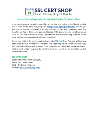 Secure Your Software with Sectigo Code Signing Certificates Now