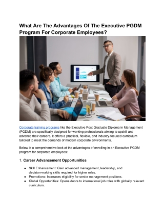 What Are The Advantages Of The Executive PGDM Program For Corporate Employees?