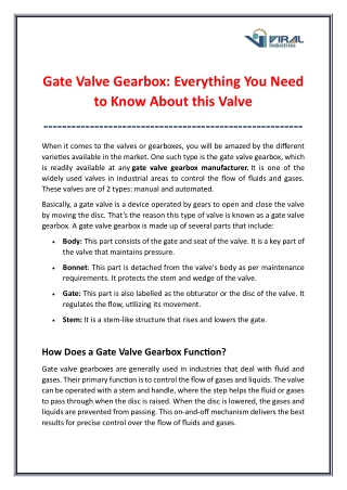 Everything You Need to Know About Gate Valve Gearbox