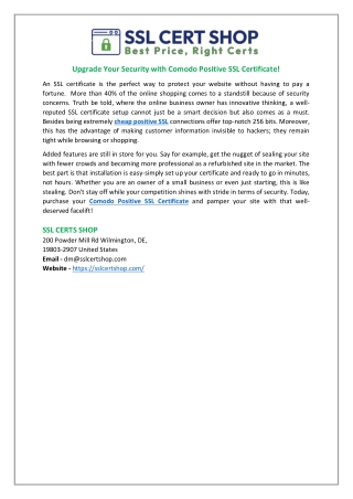 Upgrade Your Security with Comodo Positive SSL Certificate