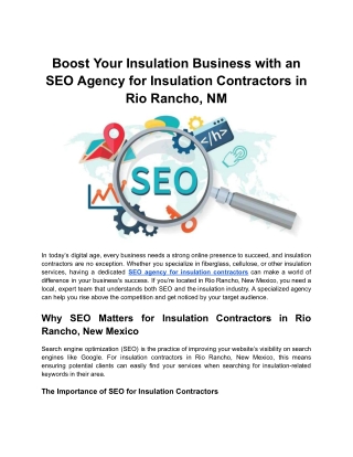 Boost Your Insulation Business with an SEO Agency for Insulation Contractors in Rio Rancho, NM