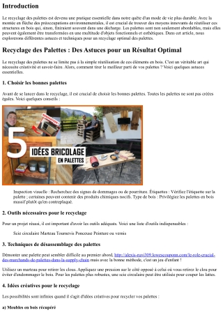 Recyclage des Palettes : Des Astuces pour un Résultat Optimal