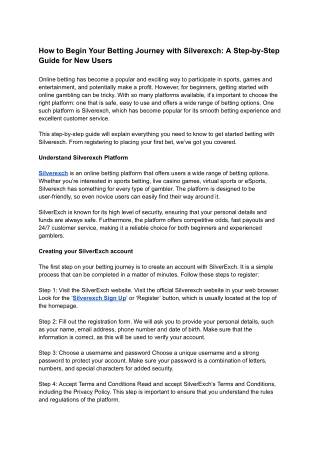 How to Begin Your Betting Journey with Silverexch_ A Step-by-Step Guide for New Users