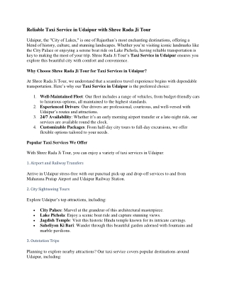 Taxi Service in Udaipur