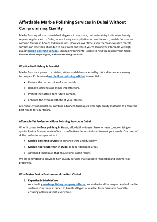 Affordable Marble Polishing Services in Dubai Without Compromising Quality