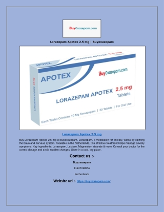 Lorazepam Apotex 2.5 mg | Buyoxazepam