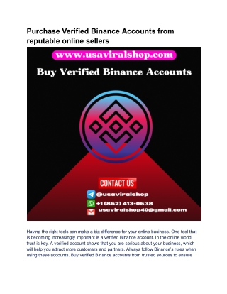 Purchase Verified Binance Accounts from reputable online sellers