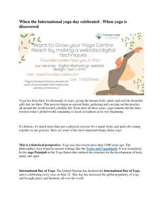 When the International yoga day celebrated . When yoga is discovered ?