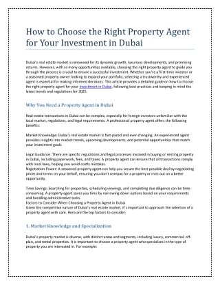 How to Choose the Right Property Agent for Your Investment in Dubai