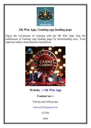 Ok Win App   Gaming app landing page