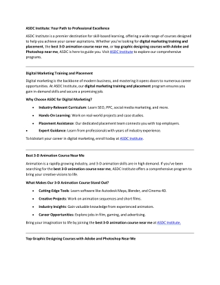 digital marketing training and placement best 3-D animation course near me top graphic desighning courses with adobe and