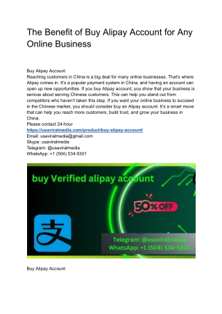 The Benefit of Buy Alipay Account for Any Online Business