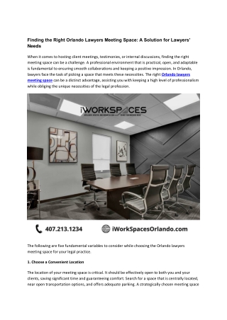 Finding the Right Orlando Lawyers Meeting Space A Solution for Lawyers Needs