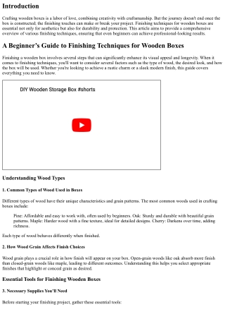 “A Beginner’s Guide to Finishing Techniques for Wooden Boxes”