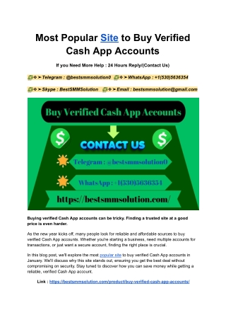 Most Popular Site to Buy Verified Cash App Accounts