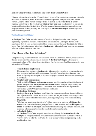 Private Day Tour in Udaipur | Day Trip in Udaipur - Udaipur Taxi Cabs