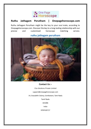 Ruthu Jathagam Porutham  Onepagehoroscope.com