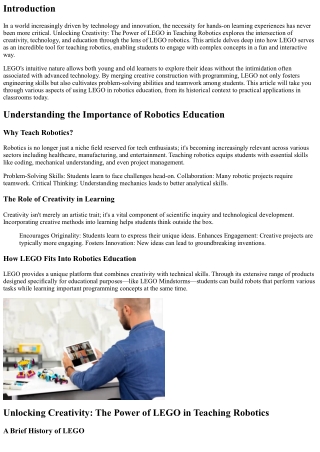 Unlocking Creativity: The Power of LEGO in Teaching Robotics