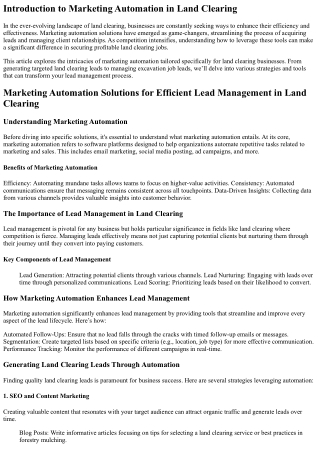 Marketing Automation Solutions for Efficient Lead Management in Land Clearing