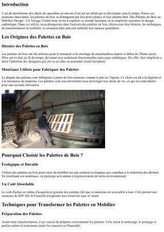 Des Palettes de Bois au Mobilier Design : Un Voyage Créatif