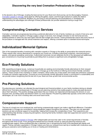 Finding the most effective Cremation Experts in Chicago